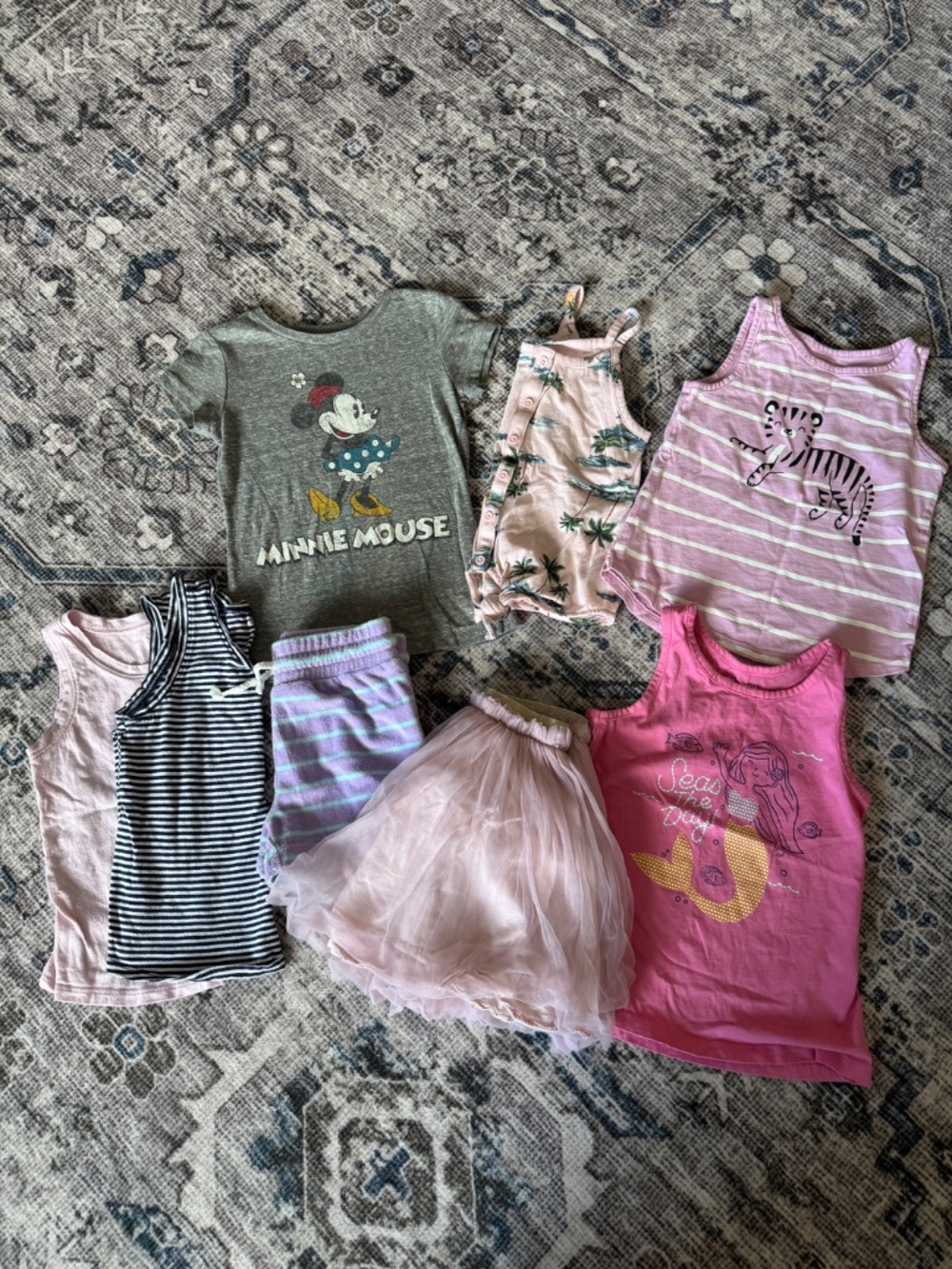 Girls 4T Summer clothes, tank tops, tulle skirt, shorts, Minnie Mouse, mermaid